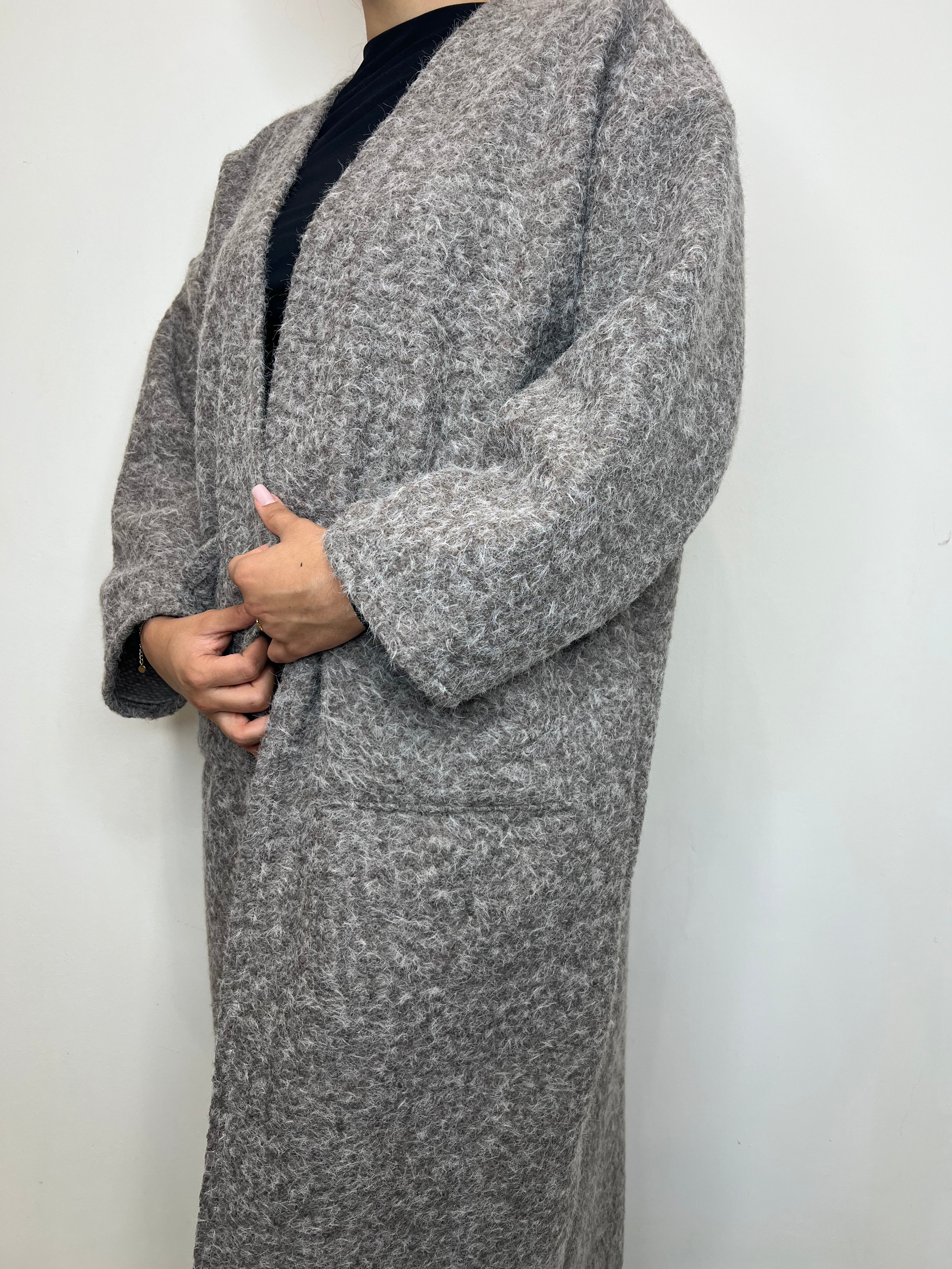 Manteau bouclé gris chiné
