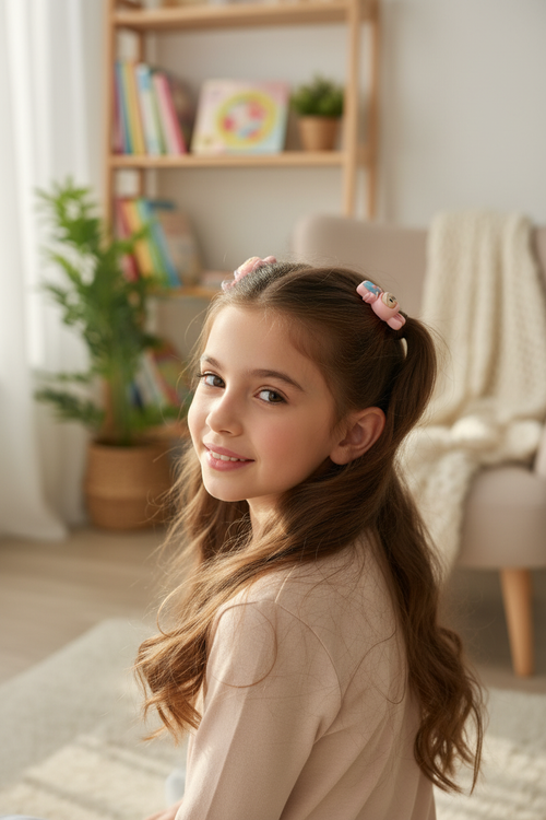 Fillette portant les élastiques roses